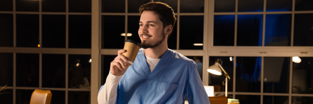 Night Shift Nurse with Coffee