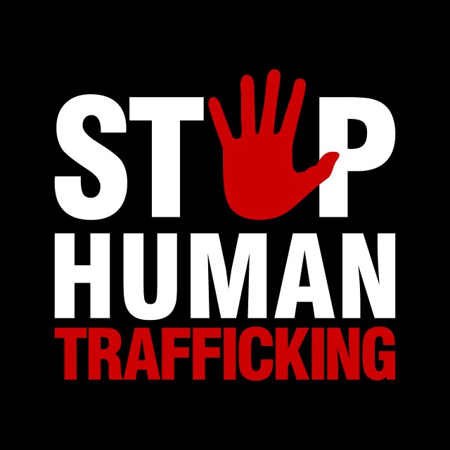 Stop Human Trafficking with a red handprint