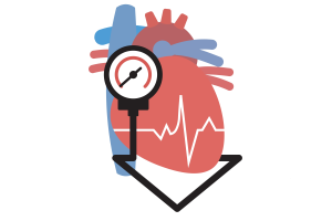 An illustration of a heart with a blood pressure gauge.